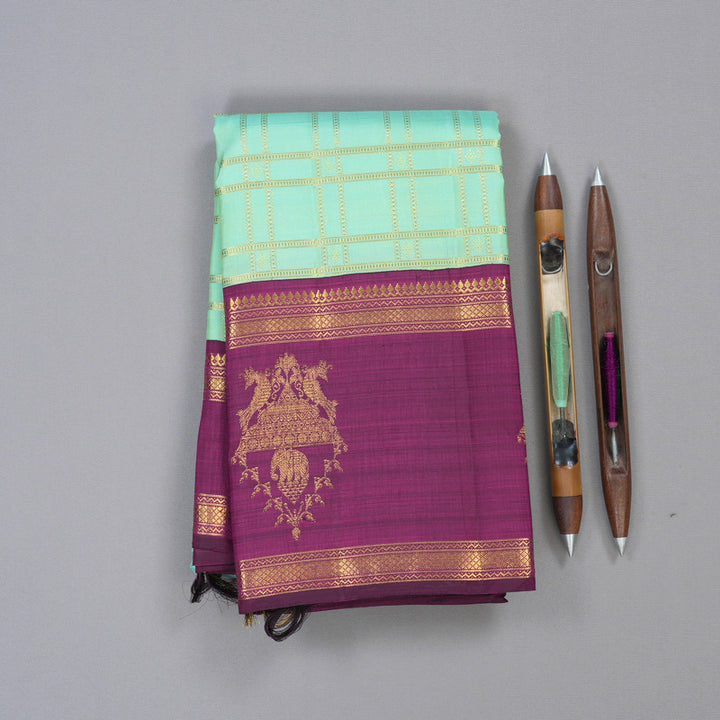 Hayagrivas Handloom Kanjivaram Silk Saree in Vibrant Sea Green KBD1837B13-1