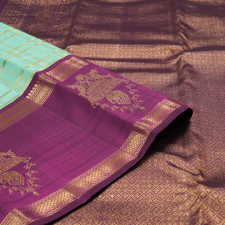 Hayagrivas Handloom Kanjivaram Silk Saree in Vibrant Sea Green KBD1837B13-1