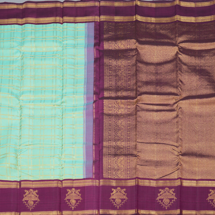 Hayagrivas Handloom Kanjivaram Silk Saree in Vibrant Sea Green KBD1837B13-1