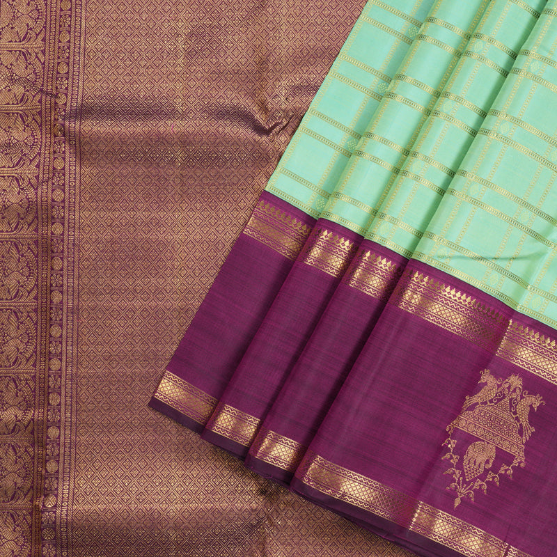 Hayagrivas Handloom Kanjivaram Silk Saree in Vibrant Sea Green KBD1837B13-1