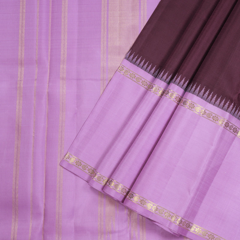 Hayagrivas Handloom Kanjivaram Silk Saree in Sophisticated Dark Brown KBD1837B15-1