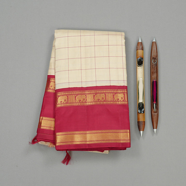 Hayagrivas Sandal Handloom Kanjivaram Silk Saree with Maroon Border KBD1837B24-1