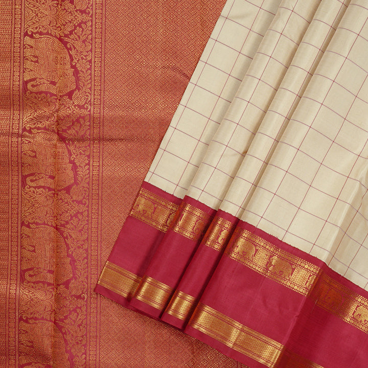 Hayagrivas Sandal Handloom Kanjivaram Silk Saree with Maroon Border KBD1837B24-1