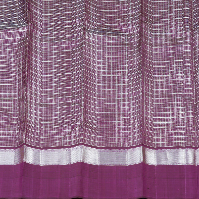 Hayagrivas Silver Grey Handloom Kanjivaram Silk Saree with Purple Border KBD1837B8-1