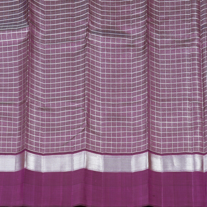 Hayagrivas Silver Grey Handloom Kanjivaram Silk Saree with Purple Border KBD1837B8-1