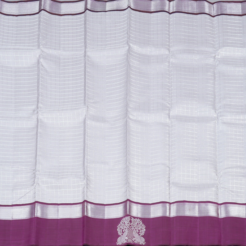 Hayagrivas Silver Grey Handloom Kanjivaram Silk Saree with Purple Border KBD1837B8-1