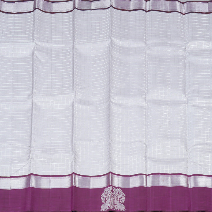 Hayagrivas Silver Grey Handloom Kanjivaram Silk Saree with Purple Border KBD1837B8-1