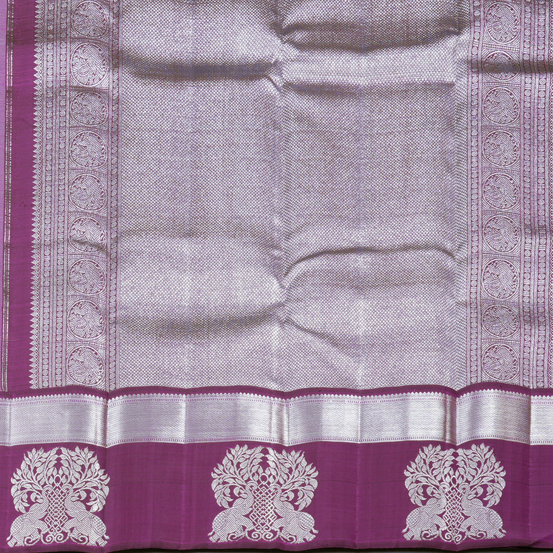 Hayagrivas Silver Grey Handloom Kanjivaram Silk Saree with Purple Border KBD1837B8-1