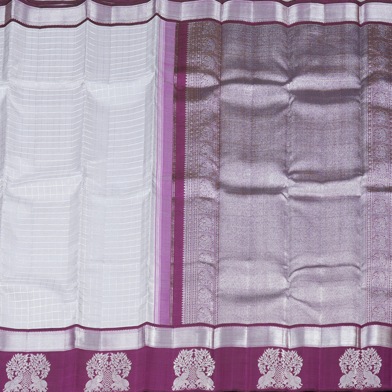 Hayagrivas Silver Grey Handloom Kanjivaram Silk Saree with Purple Border KBD1837B8-1