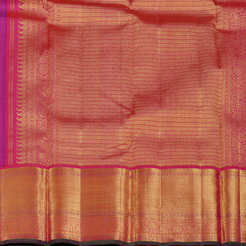 Hayagrivas Peacock Blue Handloom Kanjivaram Silk Saree with Reddish Pink Border KBD1842B3-1