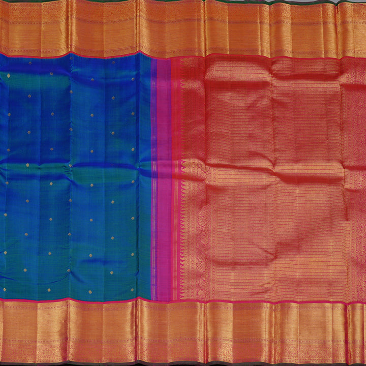 Hayagrivas Peacock Blue Handloom Kanjivaram Silk Saree with Reddish Pink Border KBD1842B3-1