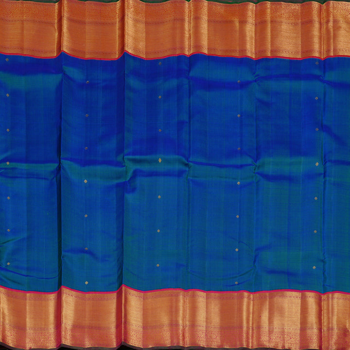 Hayagrivas Peacock Blue Handloom Kanjivaram Silk Saree with Reddish Pink Border KBD1842B3-1