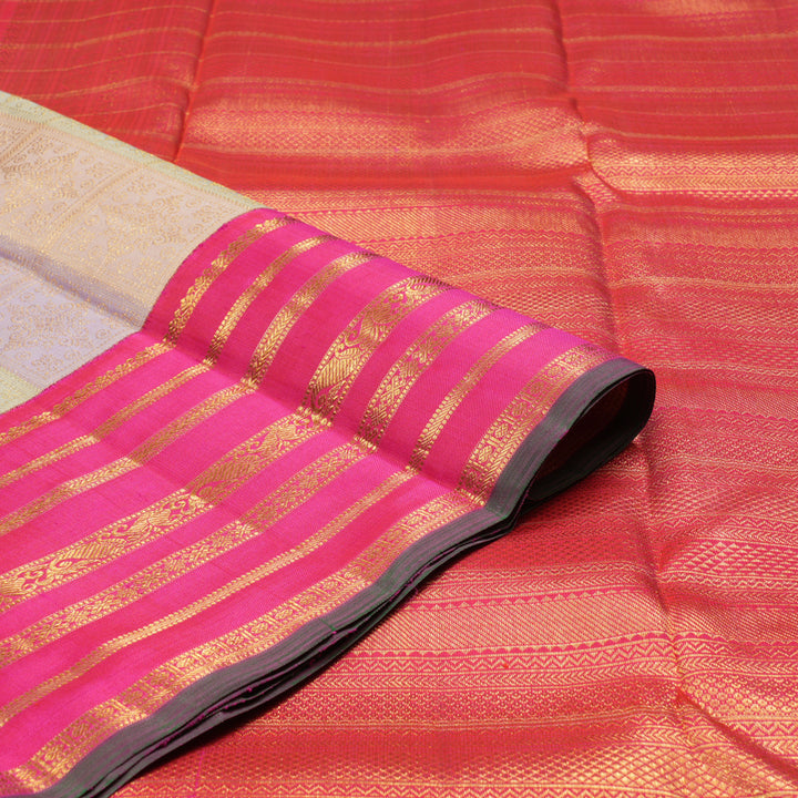 Hayagrivas Multi Colour Handloom Kanjivaram Silk Saree with Reddish Pink Border KBD1845B3-1