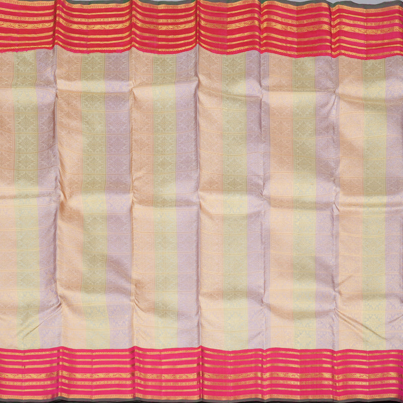 Hayagrivas Multi Colour Handloom Kanjivaram Silk Saree with Reddish Pink Border KBD1845B3-1