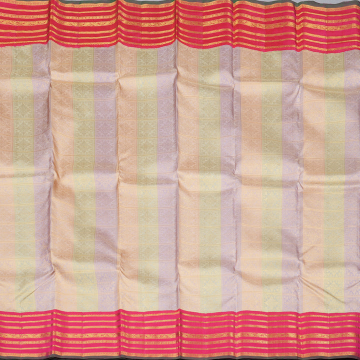 Hayagrivas Multi Colour Handloom Kanjivaram Silk Saree with Reddish Pink Border KBD1845B3-1