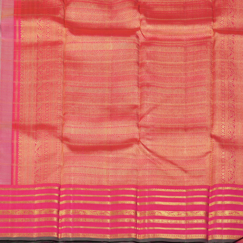 Hayagrivas Multi Colour Handloom Kanjivaram Silk Saree with Reddish Pink Border KBD1845B3-1