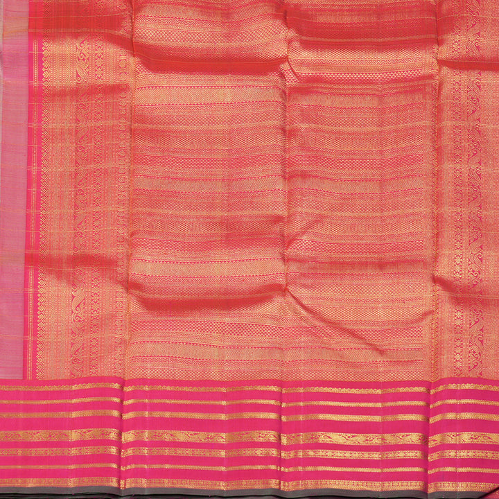 Hayagrivas Multi Colour Handloom Kanjivaram Silk Saree with Reddish Pink Border KBD1845B3-1