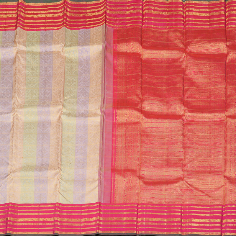 Hayagrivas Multi Colour Handloom Kanjivaram Silk Saree with Reddish Pink Border KBD1845B3-1
