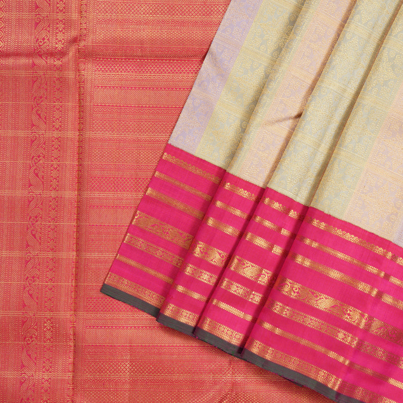 Hayagrivas Multi Colour Handloom Kanjivaram Silk Saree with Reddish Pink Border KBD1845B3-1