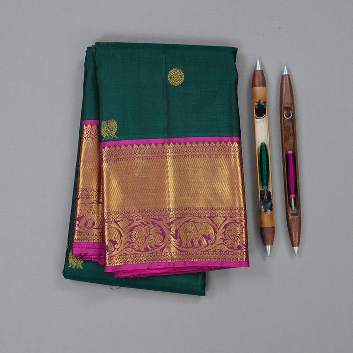 Hayagrivas Bottle Green Handloom Kanjivaram Silk Saree with Purple Border KBD1846B5-2
