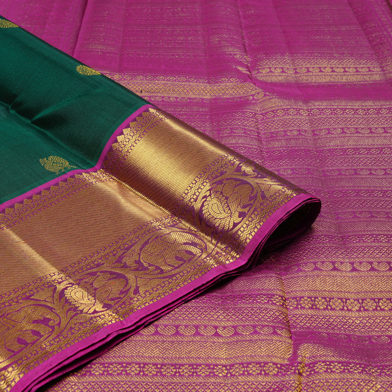 Hayagrivas Bottle Green Handloom Kanjivaram Silk Saree with Purple Border KBD1846B5-2