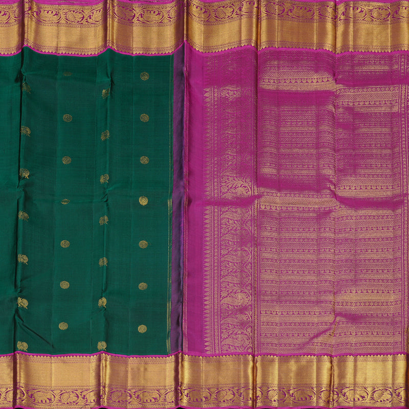 Hayagrivas Bottle Green Handloom Kanjivaram Silk Saree with Purple Border KBD1846B5-2