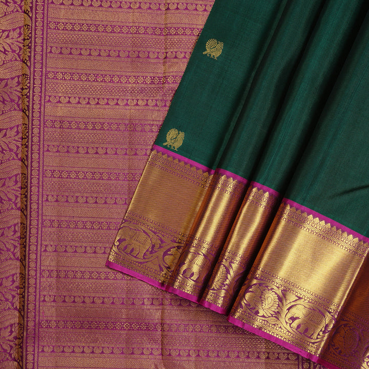 Hayagrivas Bottle Green Handloom Kanjivaram Silk Saree with Purple Border KBD1846B5-2