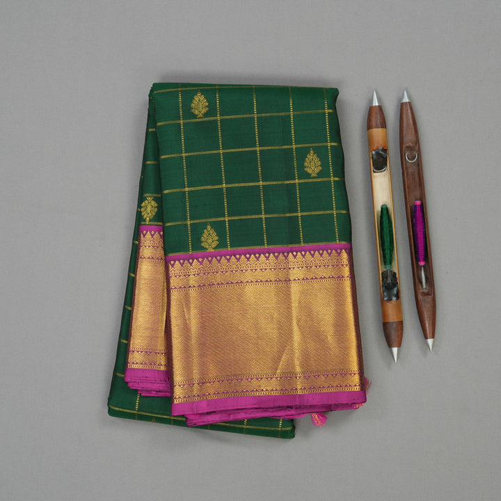 Hayagrivas Handloom Pure Kanjivaram Silk Saree in Stylish Bottle Green KBD1846B6-5