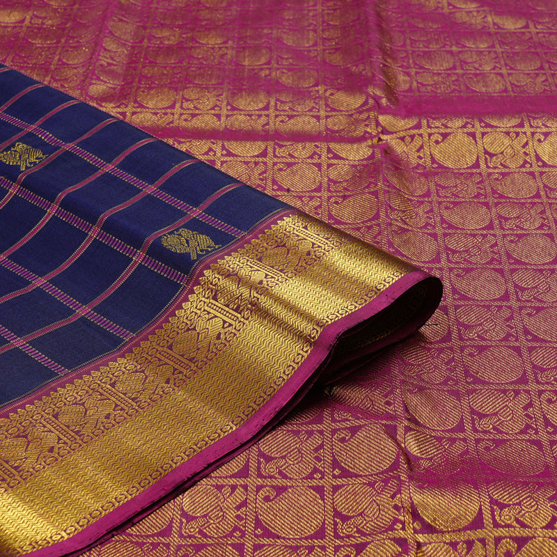 Hayagrivas Dark Blue Handloom Kanjivaram Silk Saree with Purple Border KBD1846B7-2