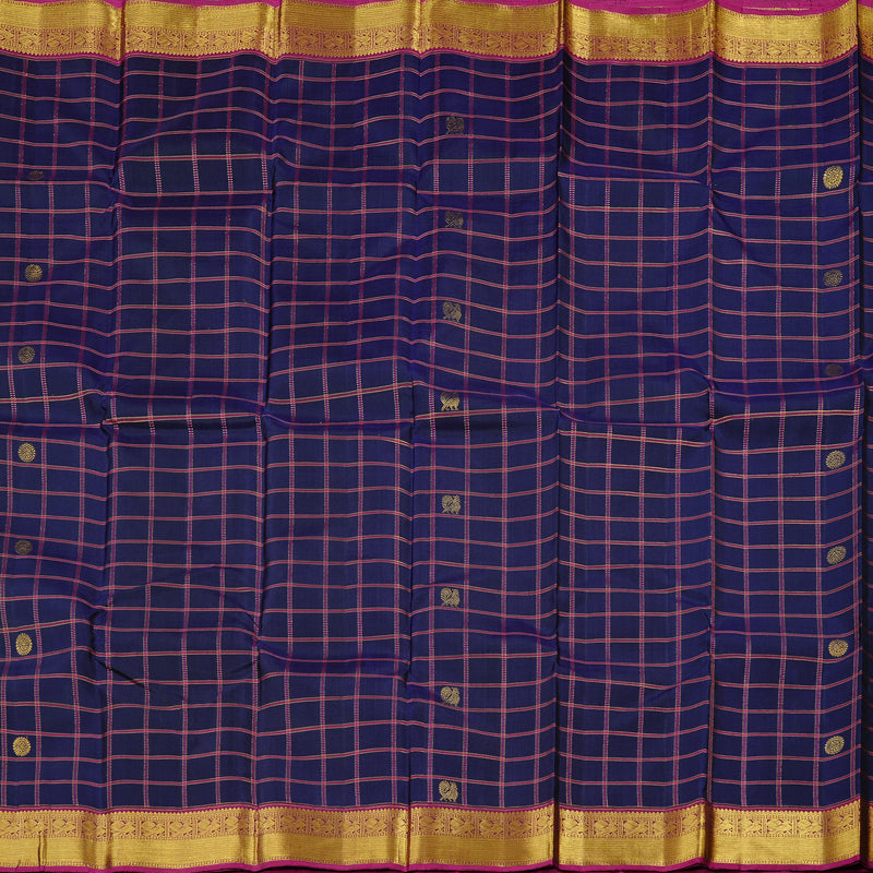 Hayagrivas Dark Blue Handloom Kanjivaram Silk Saree with Purple Border KBD1846B7-2