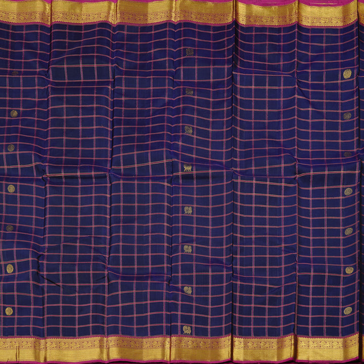Hayagrivas Dark Blue Handloom Kanjivaram Silk Saree with Purple Border KBD1846B7-2