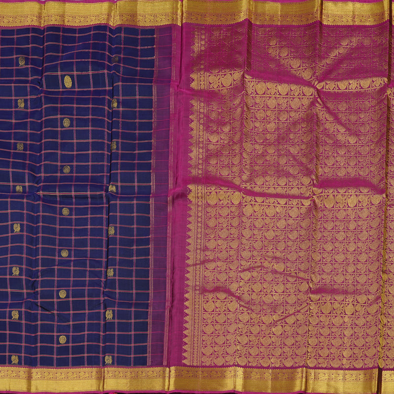 Hayagrivas Dark Blue Handloom Kanjivaram Silk Saree with Purple Border KBD1846B7-2