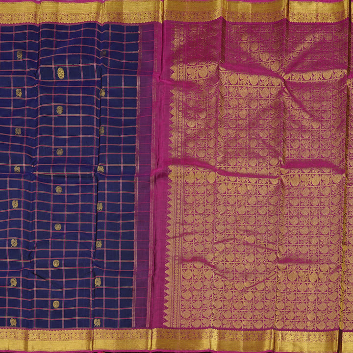 Hayagrivas Dark Blue Handloom Kanjivaram Silk Saree with Purple Border KBD1846B7-2