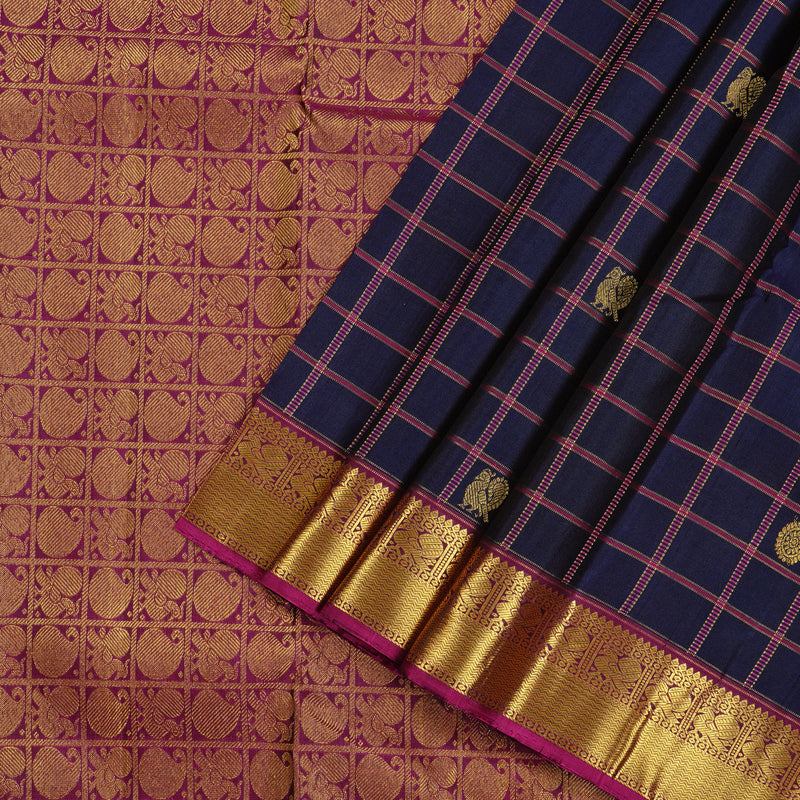 Hayagrivas Dark Blue Handloom Kanjivaram Silk Saree with Purple Border KBD1846B7-2