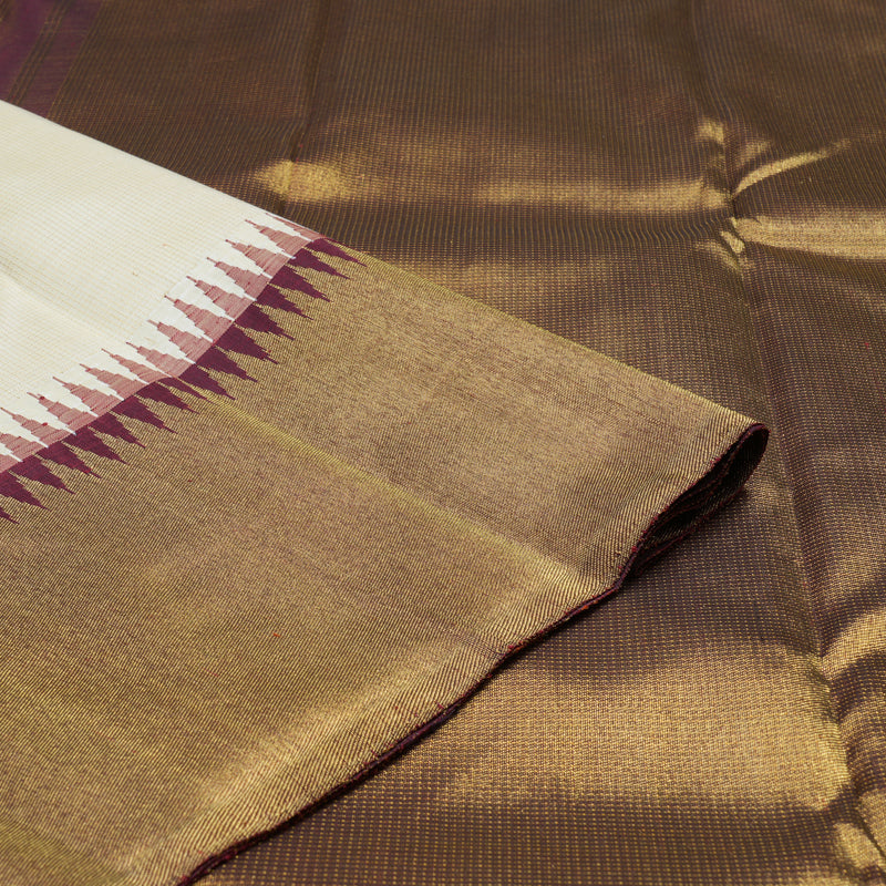 Hayagrivas Sandal Beige Handloom Kanjivaram Silk Saree with Wine Maroon Border KBD1847B1-1
