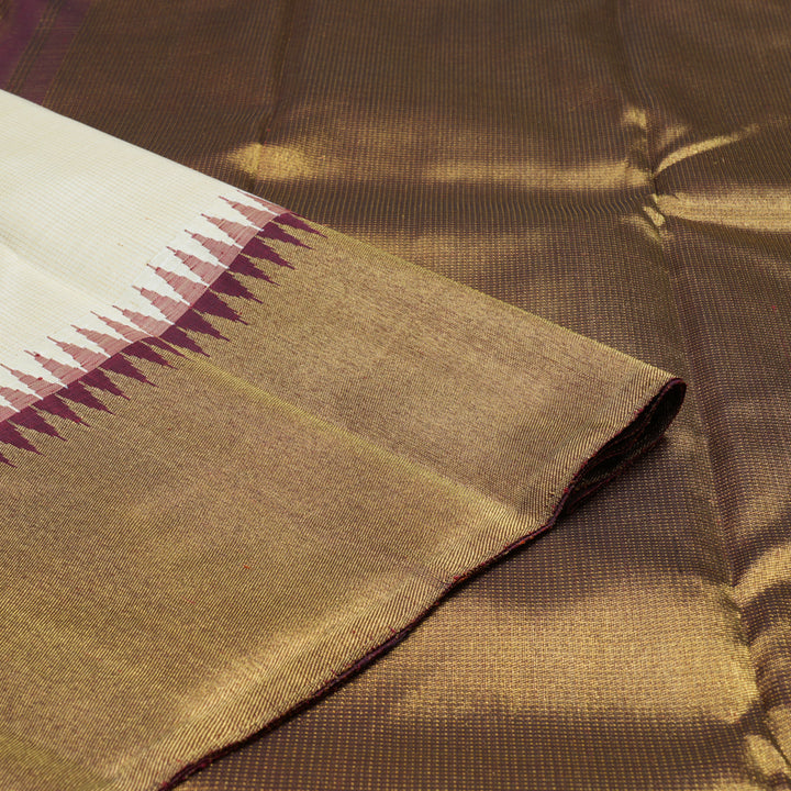 Hayagrivas Sandal Beige Handloom Kanjivaram Silk Saree with Wine Maroon Border KBD1847B1-1