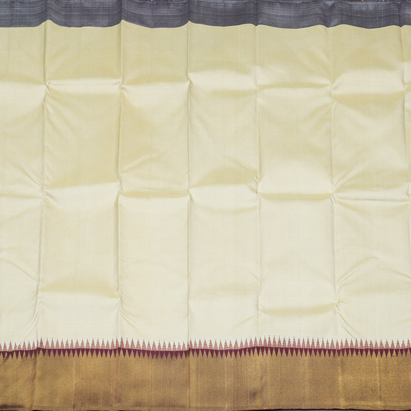 Hayagrivas Sandal Beige Handloom Kanjivaram Silk Saree with Wine Maroon Border KBD1847B1-1