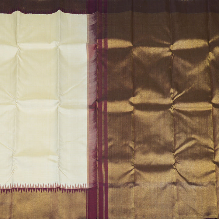 Hayagrivas Sandal Beige Handloom Kanjivaram Silk Saree with Wine Maroon Border KBD1847B1-1