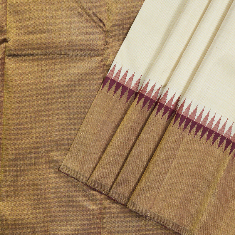 Hayagrivas Sandal Beige Handloom Kanjivaram Silk Saree with Wine Maroon Border KBD1847B1-1