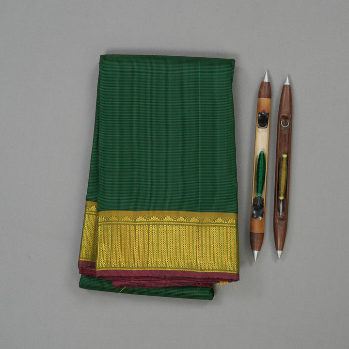 Hayagrivas Handloom Bottle Green & Black Muted Checks Kanjivaram Silk Saree with Sampanga Green Border KBD1848B3-2