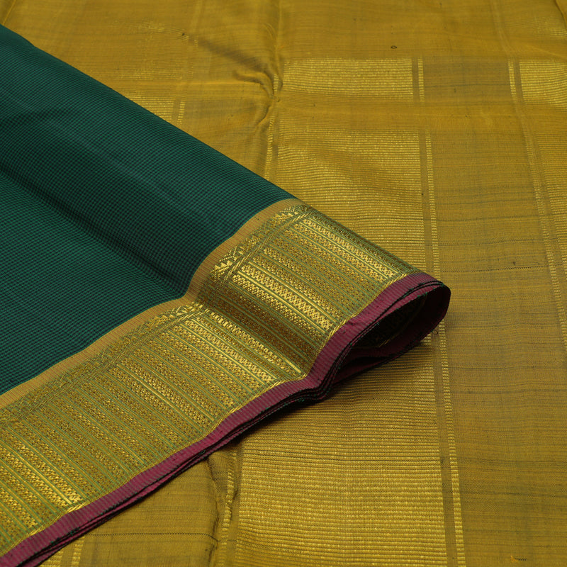 Hayagrivas Handloom Bottle Green & Black Muted Checks Kanjivaram Silk Saree with Sampanga Green Border KBD1848B3-2