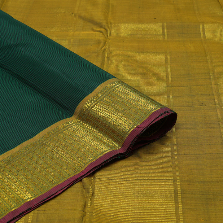 Hayagrivas Handloom Bottle Green & Black Muted Checks Kanjivaram Silk Saree with Sampanga Green Border KBD1848B3-2