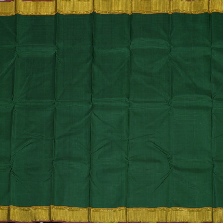 Hayagrivas Handloom Bottle Green & Black Muted Checks Kanjivaram Silk Saree with Sampanga Green Border KBD1848B3-2