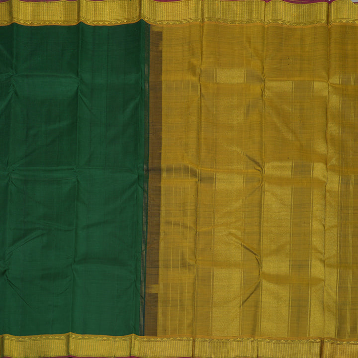 Hayagrivas Handloom Bottle Green & Black Muted Checks Kanjivaram Silk Saree with Sampanga Green Border KBD1848B3-2