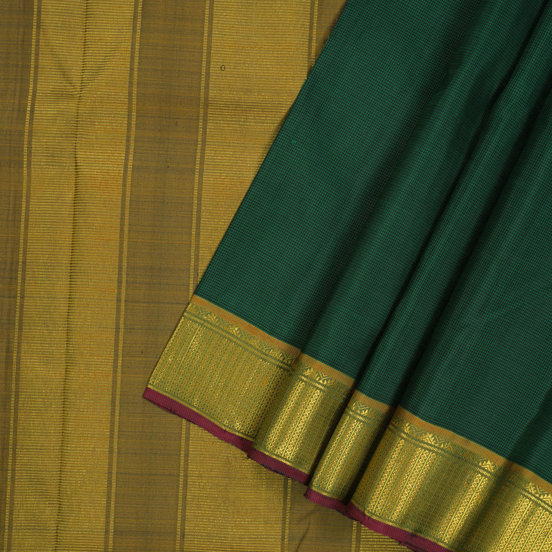 Hayagrivas Handloom Bottle Green & Black Muted Checks Kanjivaram Silk Saree with Sampanga Green Border KBD1848B3-2