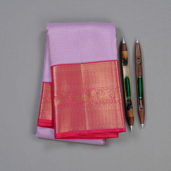 Hayagrivas Lavender Handloom Kanjivaram Silk Saree with Reddish Pink Border KBD1851B2-1
