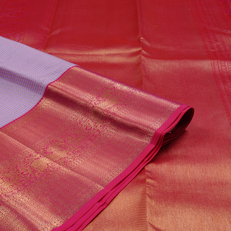 Hayagrivas Lavender Handloom Kanjivaram Silk Saree with Reddish Pink Border KBD1851B2-1