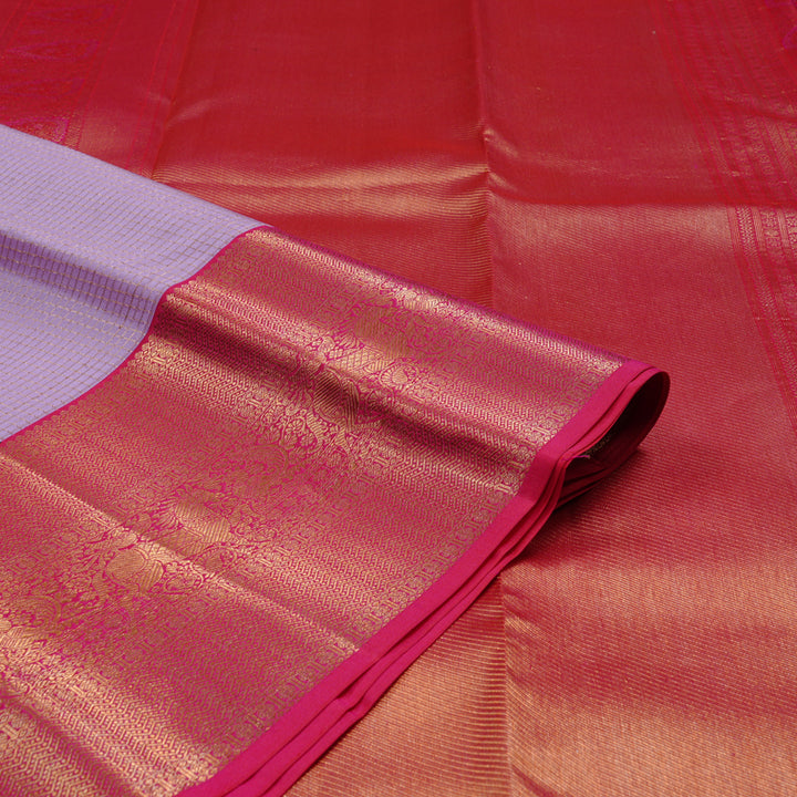Hayagrivas Lavender Handloom Kanjivaram Silk Saree with Reddish Pink Border KBD1851B2-1