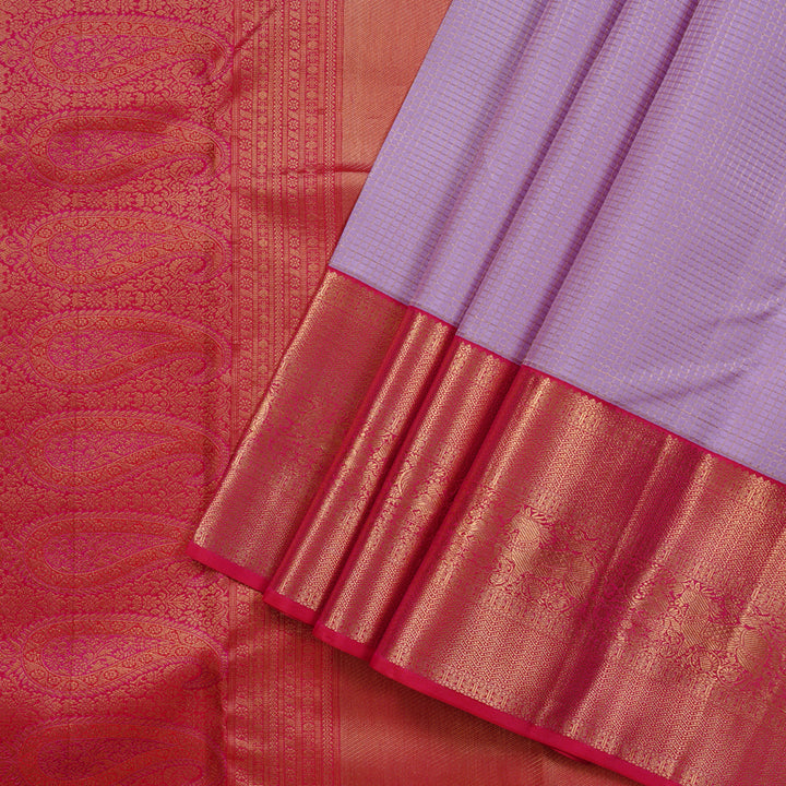 Hayagrivas Lavender Handloom Kanjivaram Silk Saree with Reddish Pink Border KBD1851B2-1