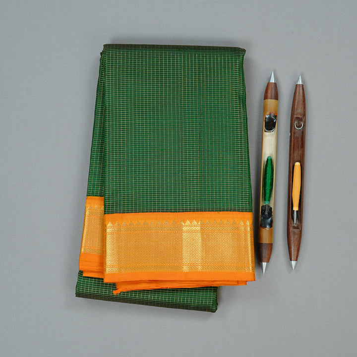 Hayagrivas Bottle Green Handloom Kanjivaram Silk Saree with Mango Yellow Border KBD1852B4-1